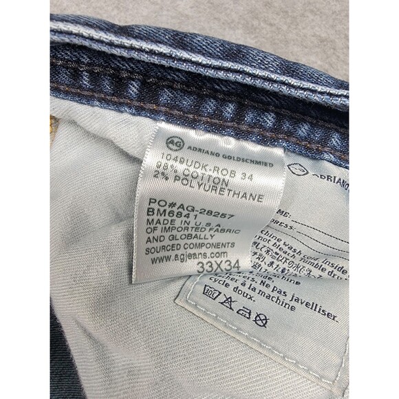 AG Adriano Goldschmied Jeans Mens 33x32 Straight Protégé Blue Stretch Mid USA - Picture 11 of 14